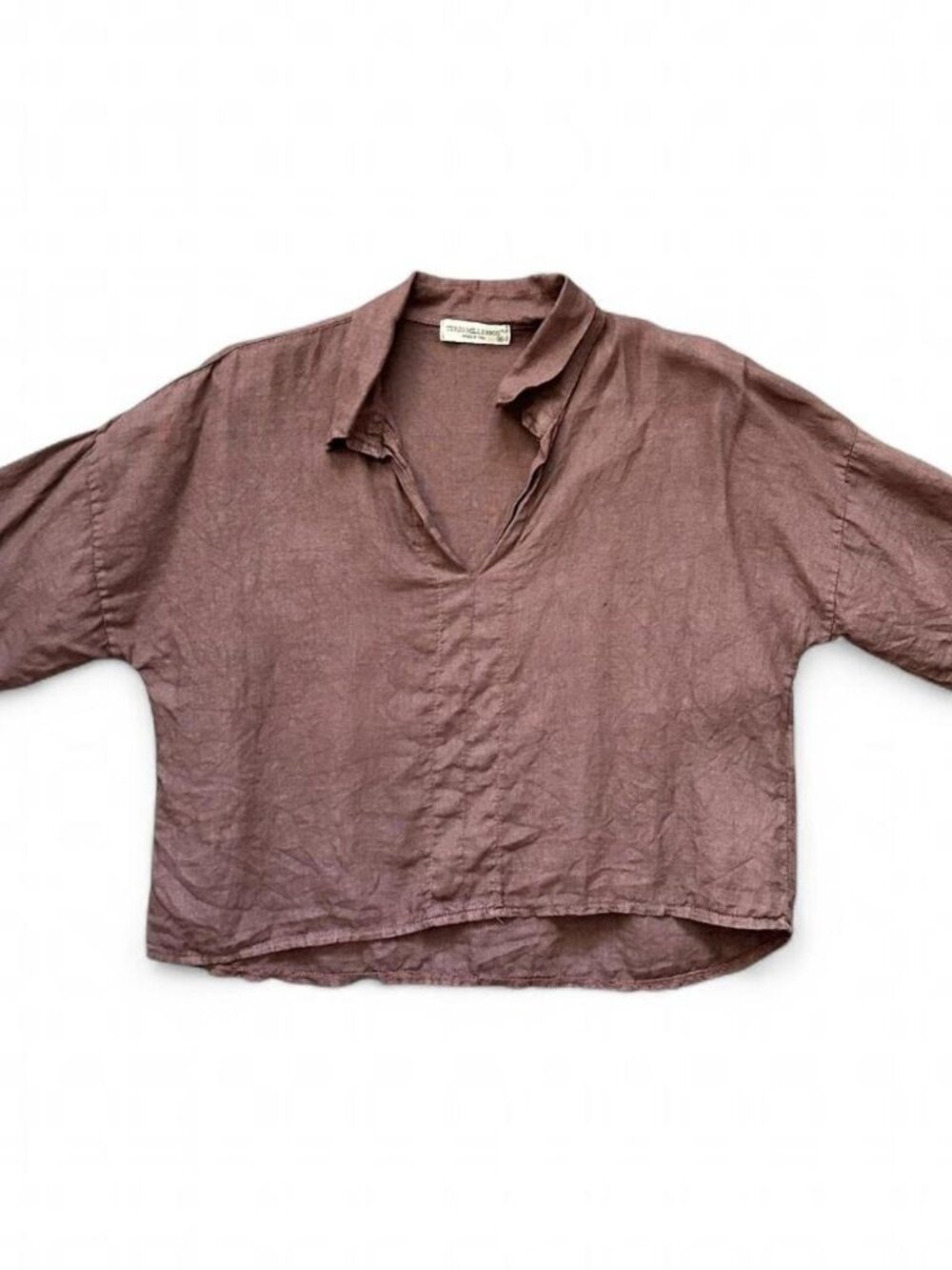 Terzo Millennio Brown Linen Short Sleeve Shirt Boxy Minimalist Women's Medium